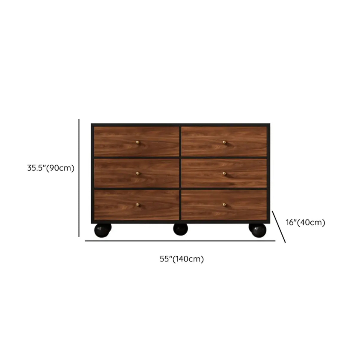Brown Wood Metal Handle Dresser with Six Drawers Image - 13