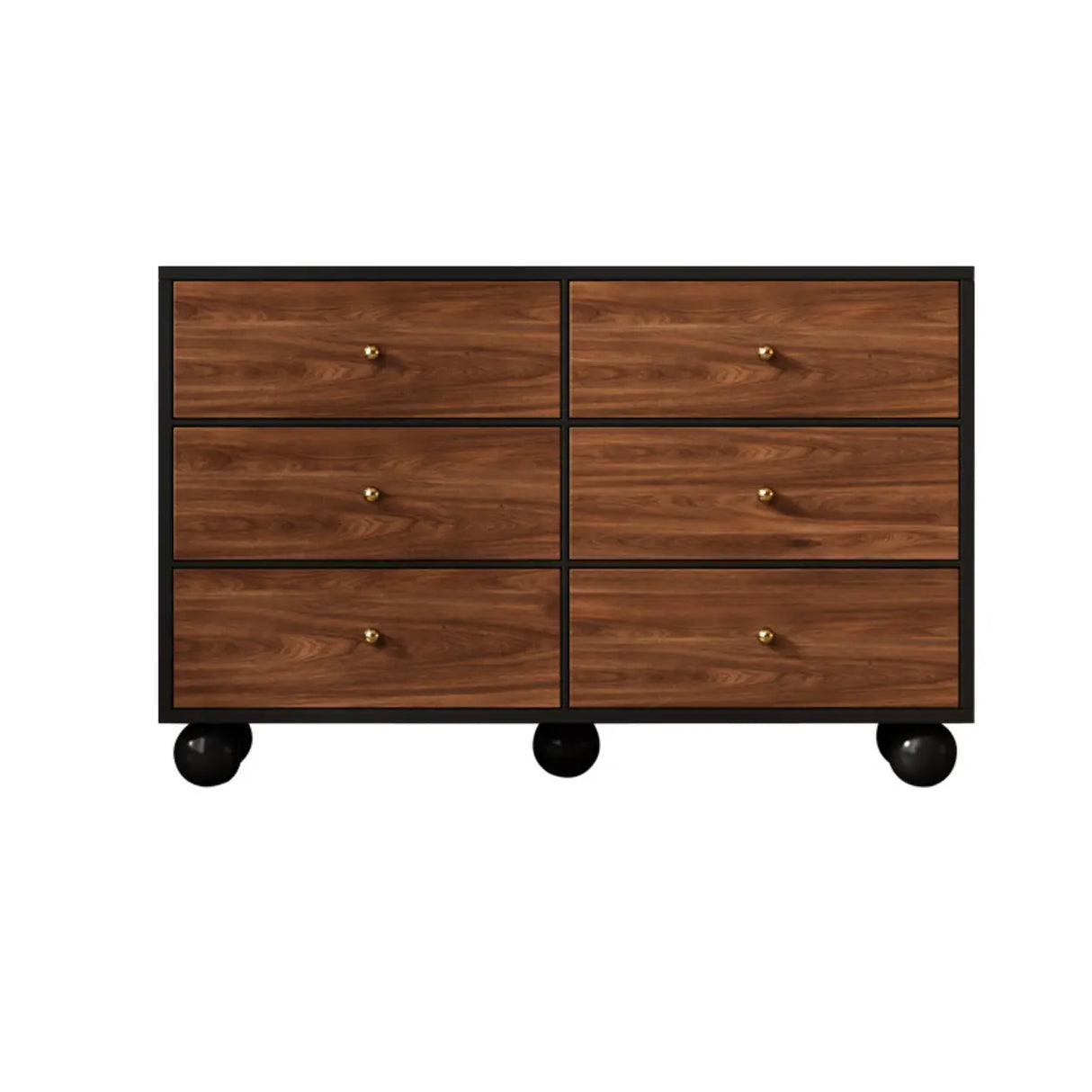 Brown Wood Metal Handle Dresser with Six Drawers Image - 3