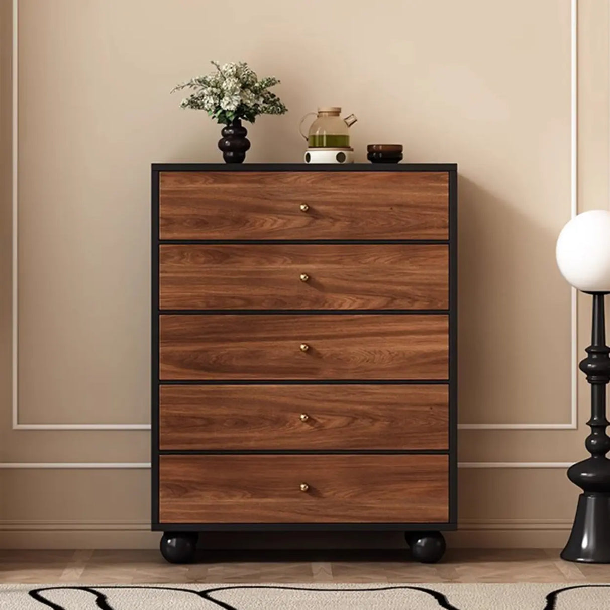 Brown Wood Metal Handle Dresser with Six Drawers Image - 4