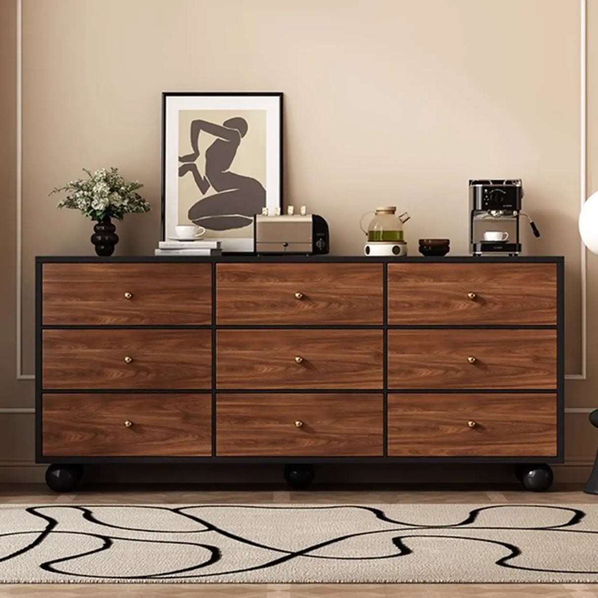 Brown Wood Metal Handle Dresser with Six Drawers Image - 6