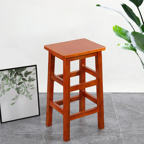 Brown Wood Rectangle Backless Bar Stool with Footrest Image - 1