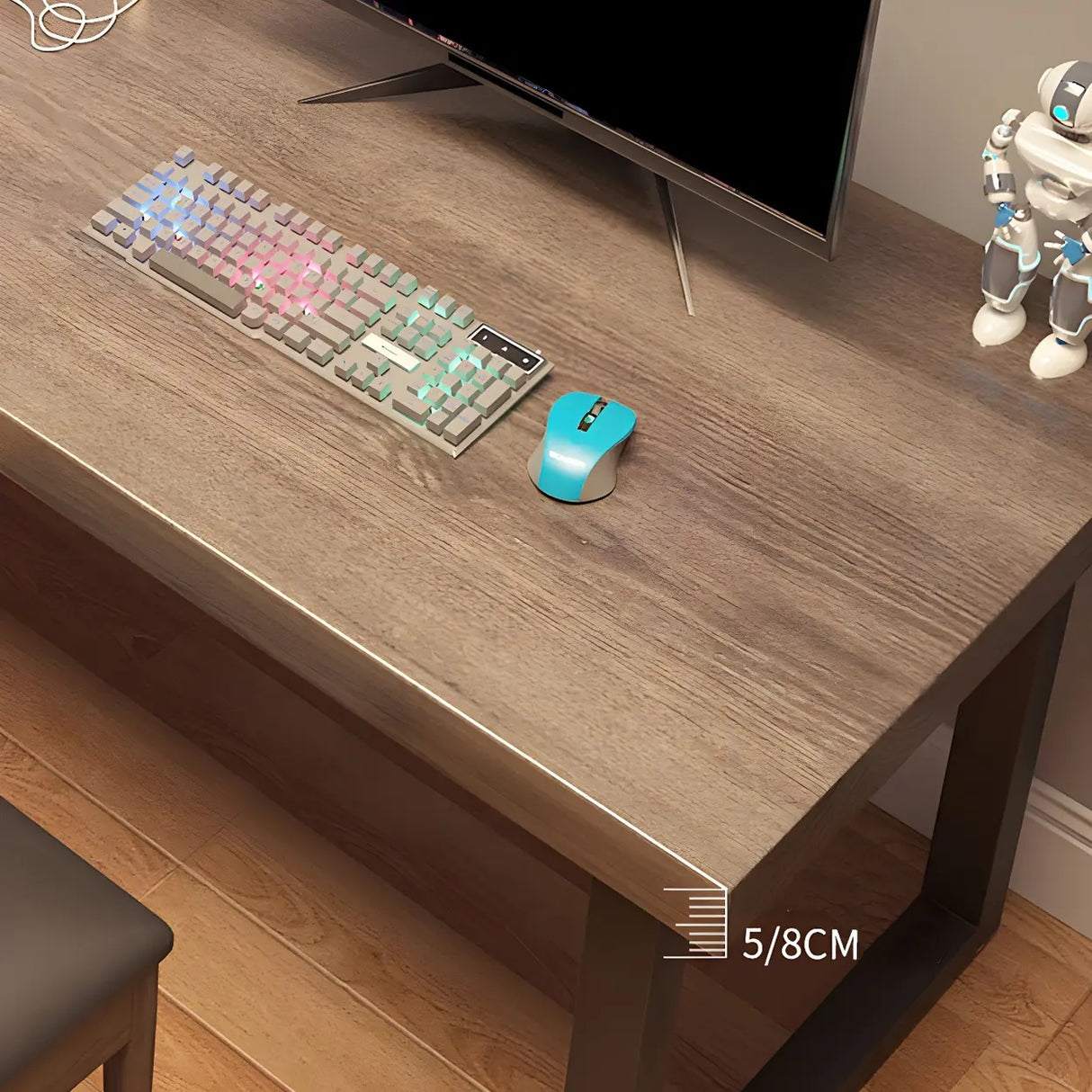 Brown Wood Rectangle Iron Sled Double Gaming Desk Image - 6