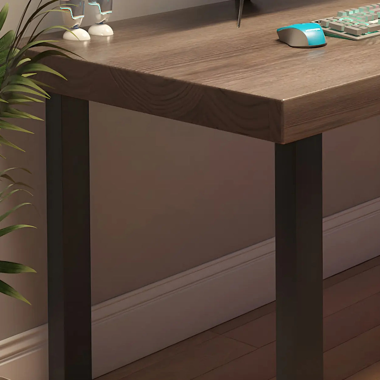 Brown Wood Rectangle Iron Sled Double Gaming Desk Image - 7