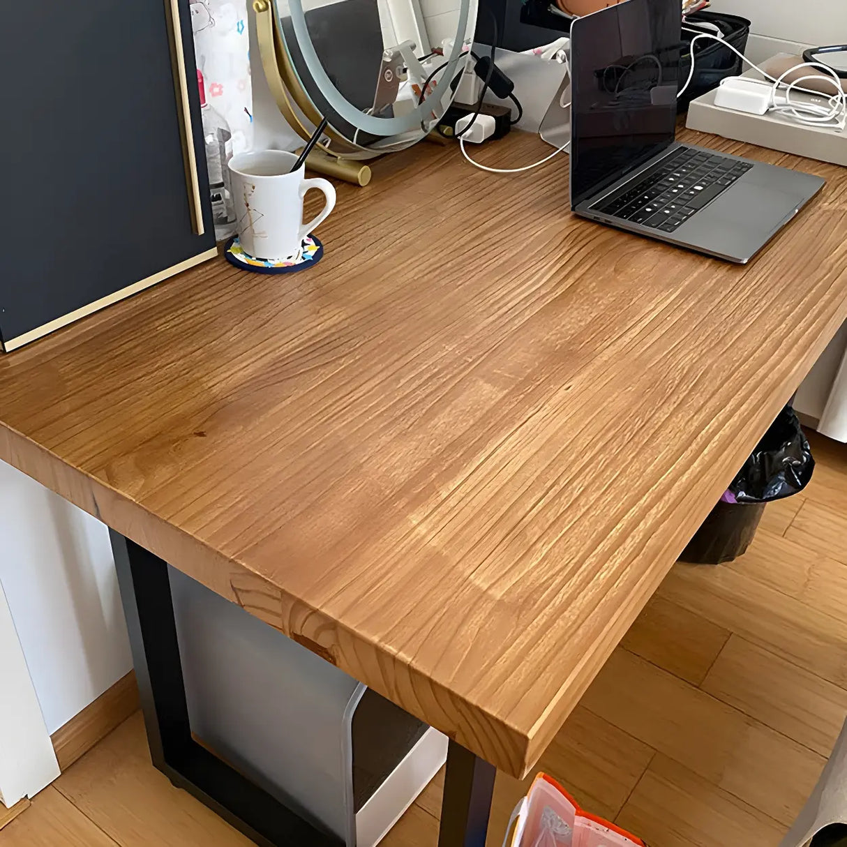 Brown Wood Rectangle Iron Sled Double Gaming Desk Image - 9