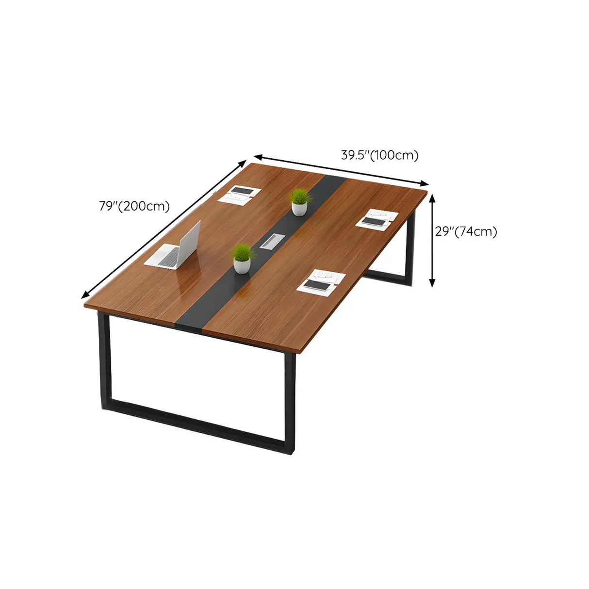 Brown Wood Rectangle Sled Long Meeting Conference Desk Image - 14