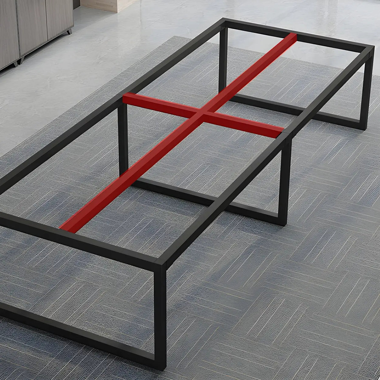 Brown Wood Rectangle Sled Long Meeting Conference Desk Image - 3