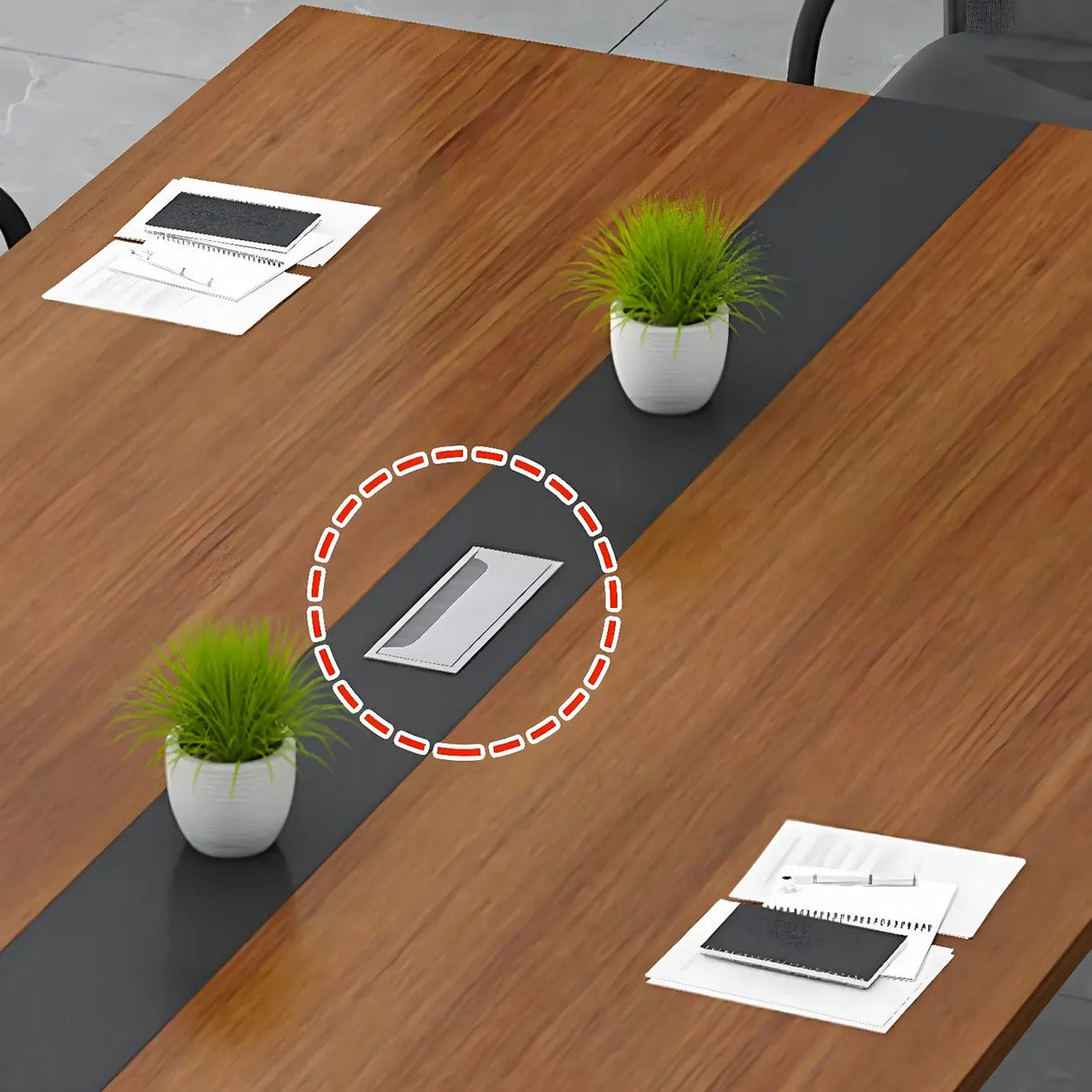 Brown Wood Rectangle Sled Long Meeting Conference Desk Image - 4