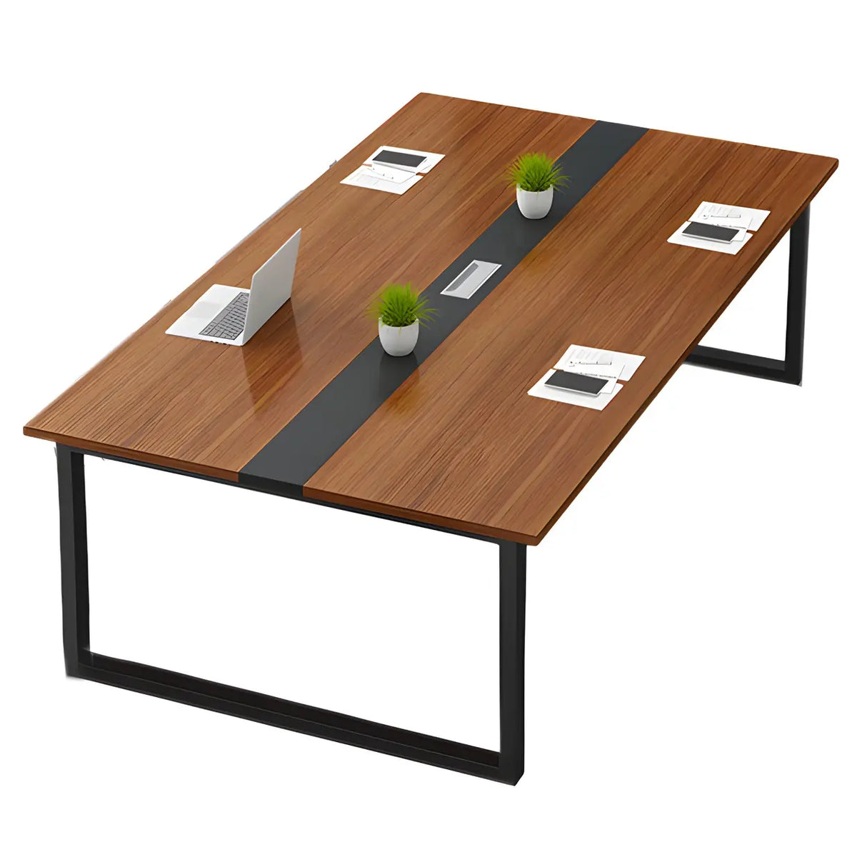 Brown Wood Rectangle Sled Long Meeting Conference Desk Image - 5