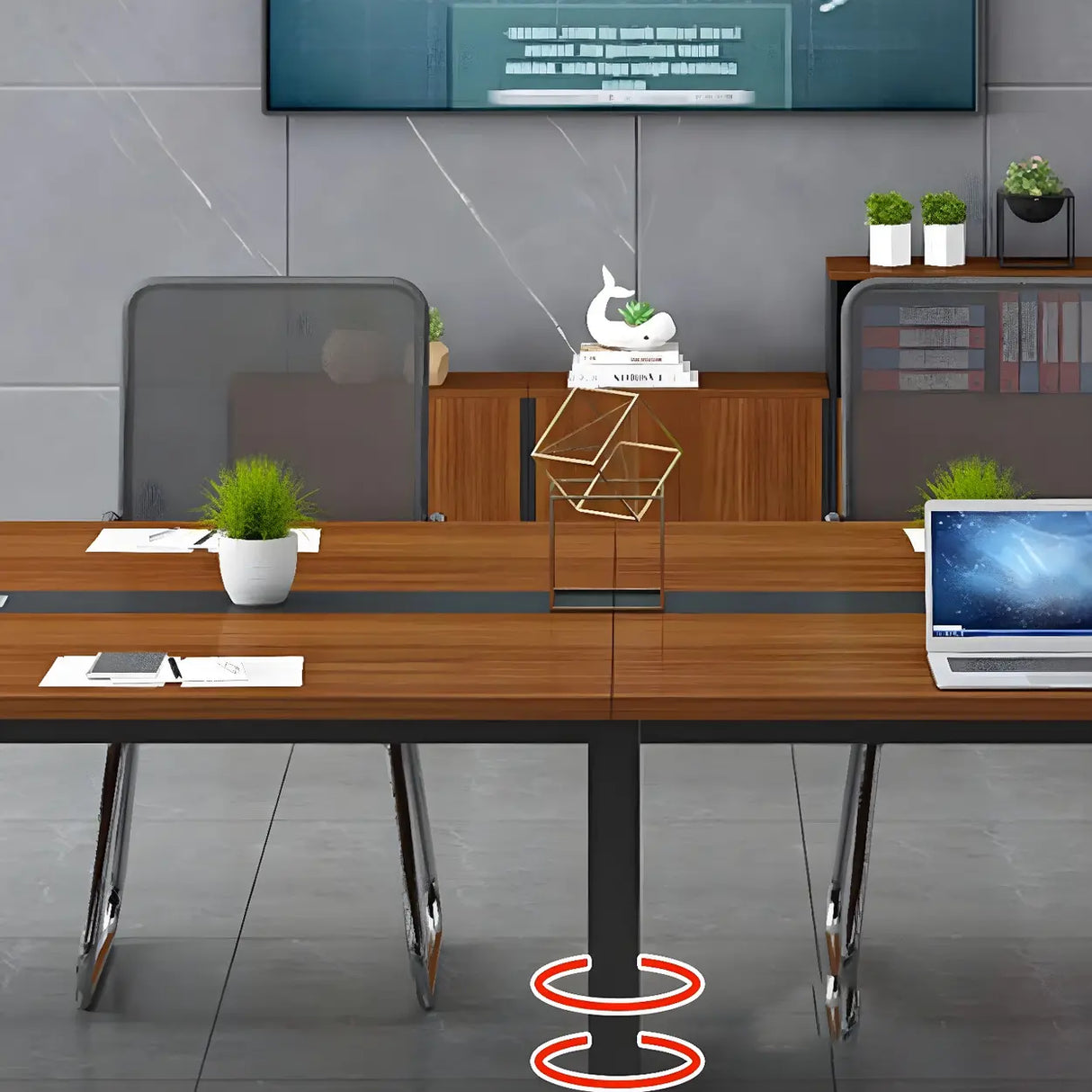 Brown Wood Rectangle Sled Long Meeting Conference Desk Image - 6