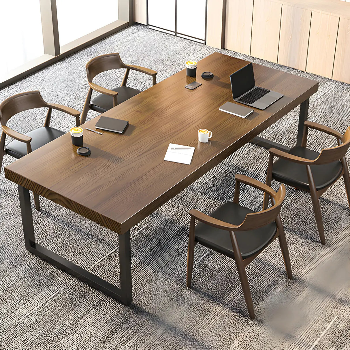 Brown Wood Rectangular Meeting Desk with Sled Base Image - 1