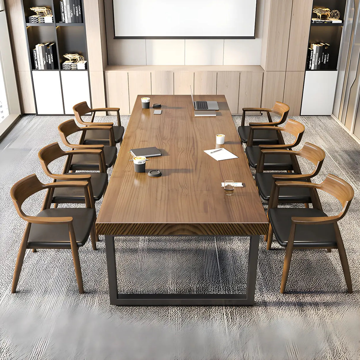 Brown Wood Rectangular Meeting Desk with Sled Base Image - 2