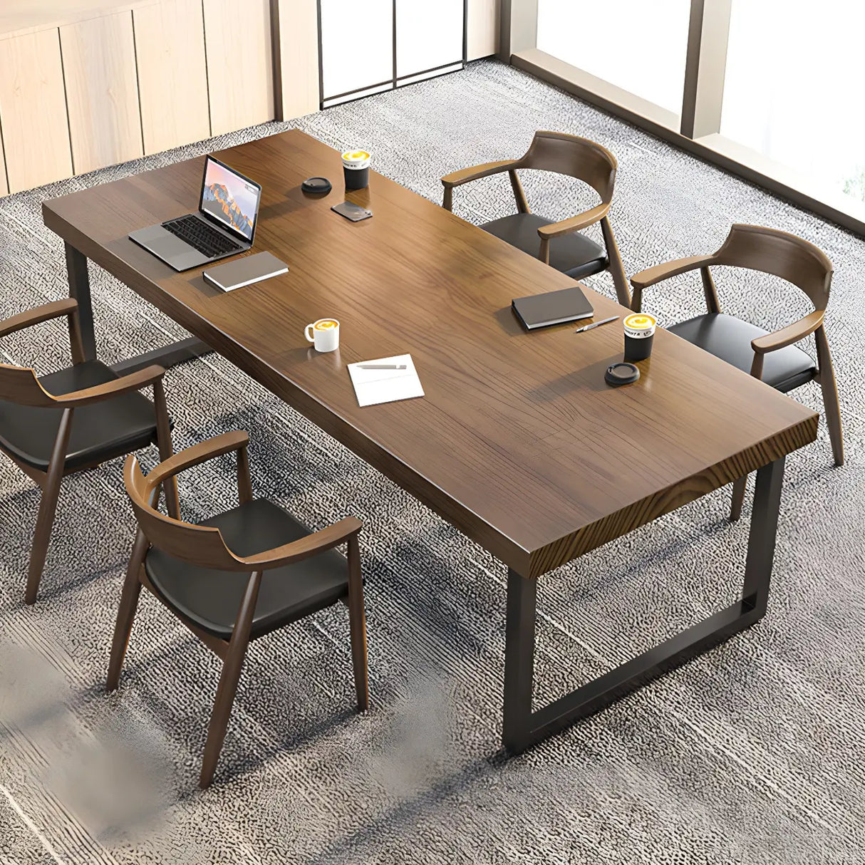 Brown Wood Rectangular Meeting Desk with Sled Base Image - 3