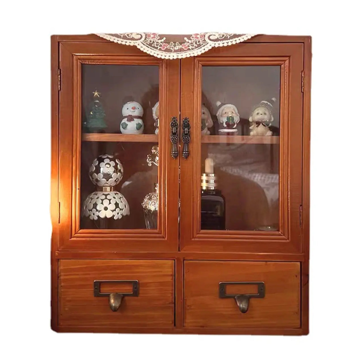 Brown Wood Rectangular Small Display Cabinet Image - 5