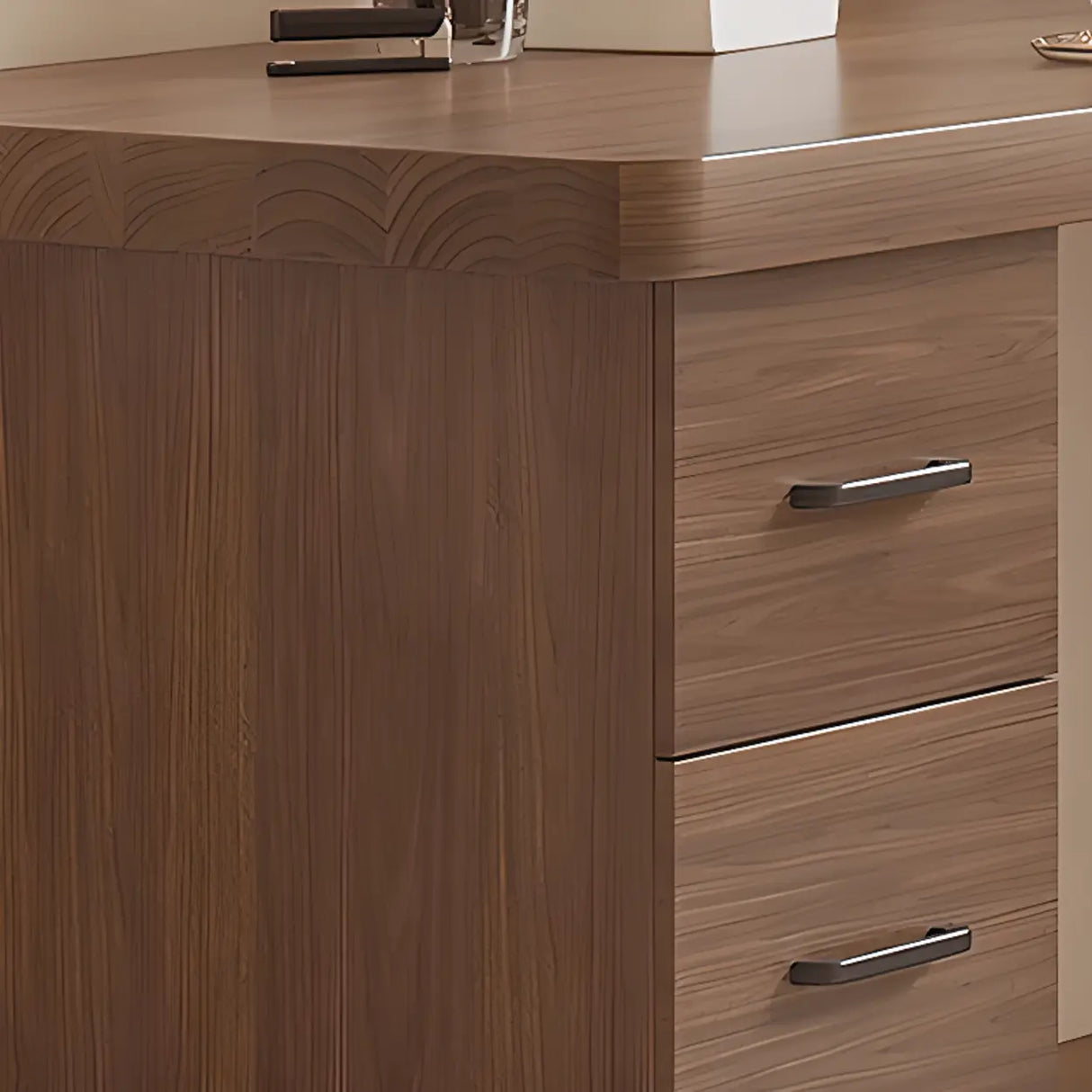 Brown Wood Storage Butcher Block L-Shape Writing Desk Image - 12