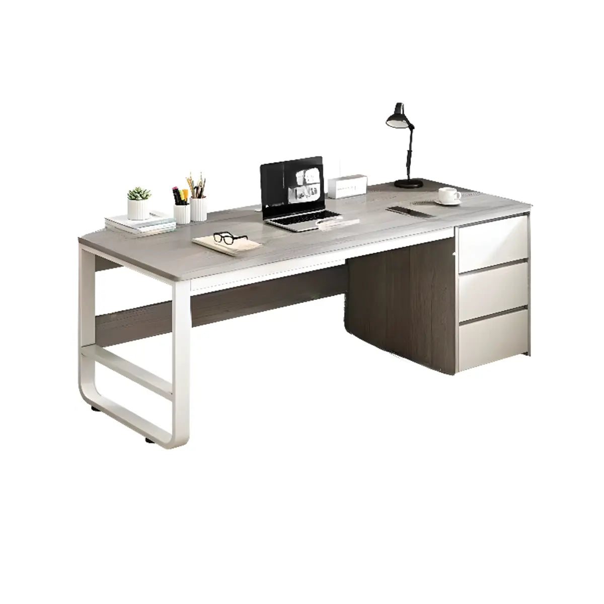 Brown Wood Tableside Storage Drawers Writing Desk Image - 10