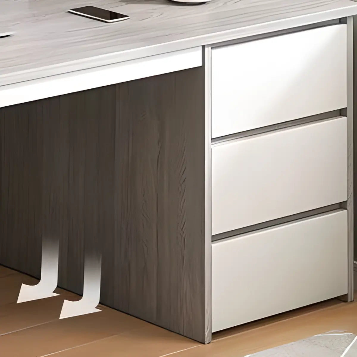 Brown Wood Tableside Storage Drawers Writing Desk Image - 12