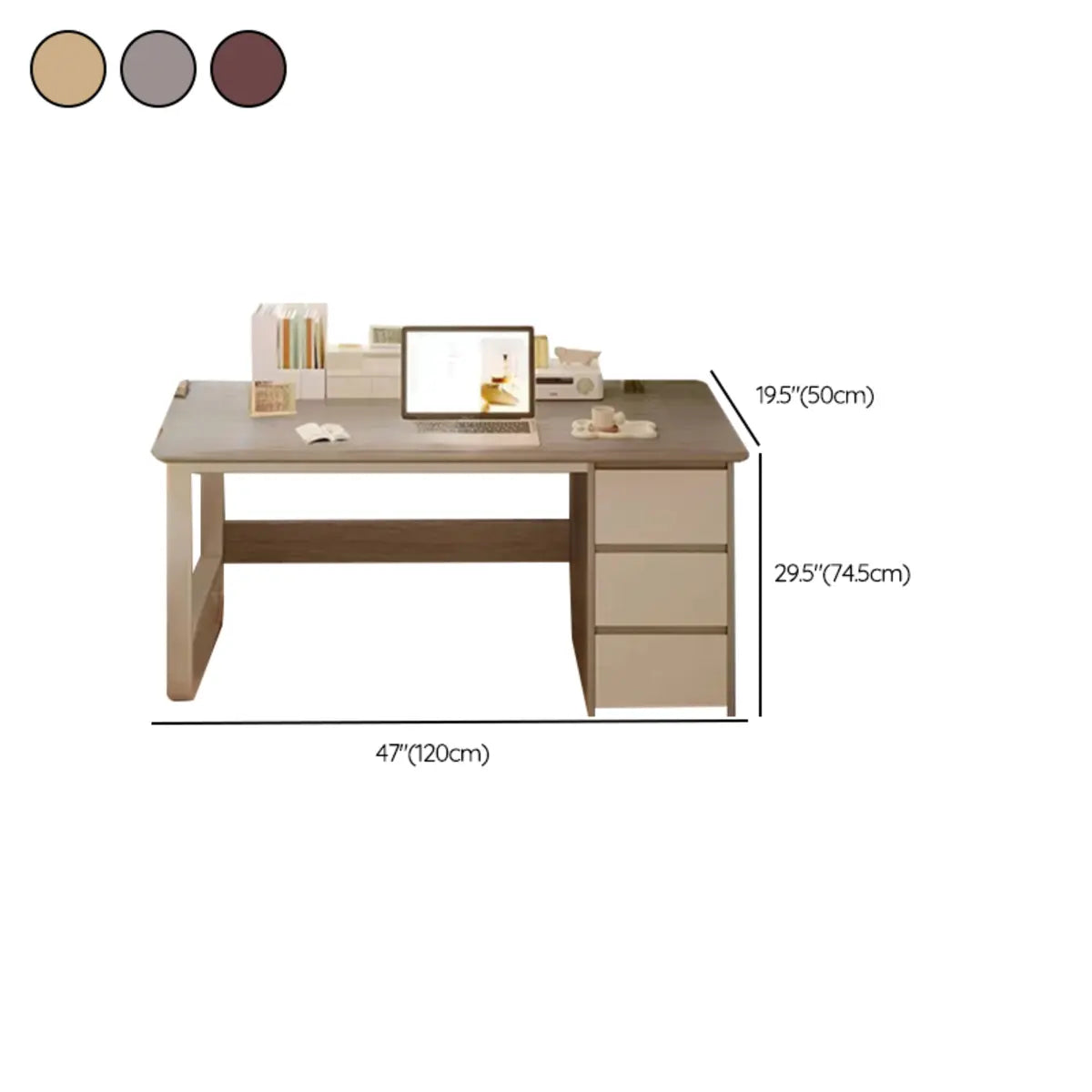 Brown Wood Tableside Storage Drawers Writing Desk Image - 24