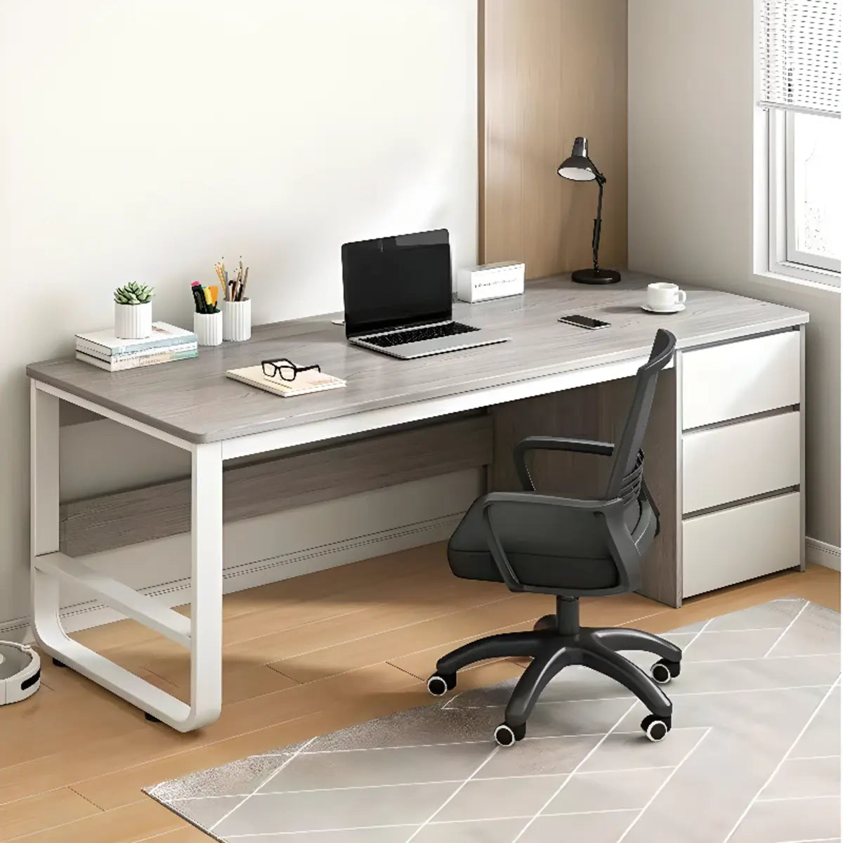 Brown Wood Tableside Storage Drawers Writing Desk Image - 5