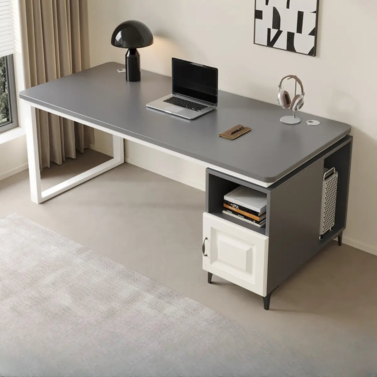 Brown Wood Tableside Storage L-Shaped Computer Desk Image - 11