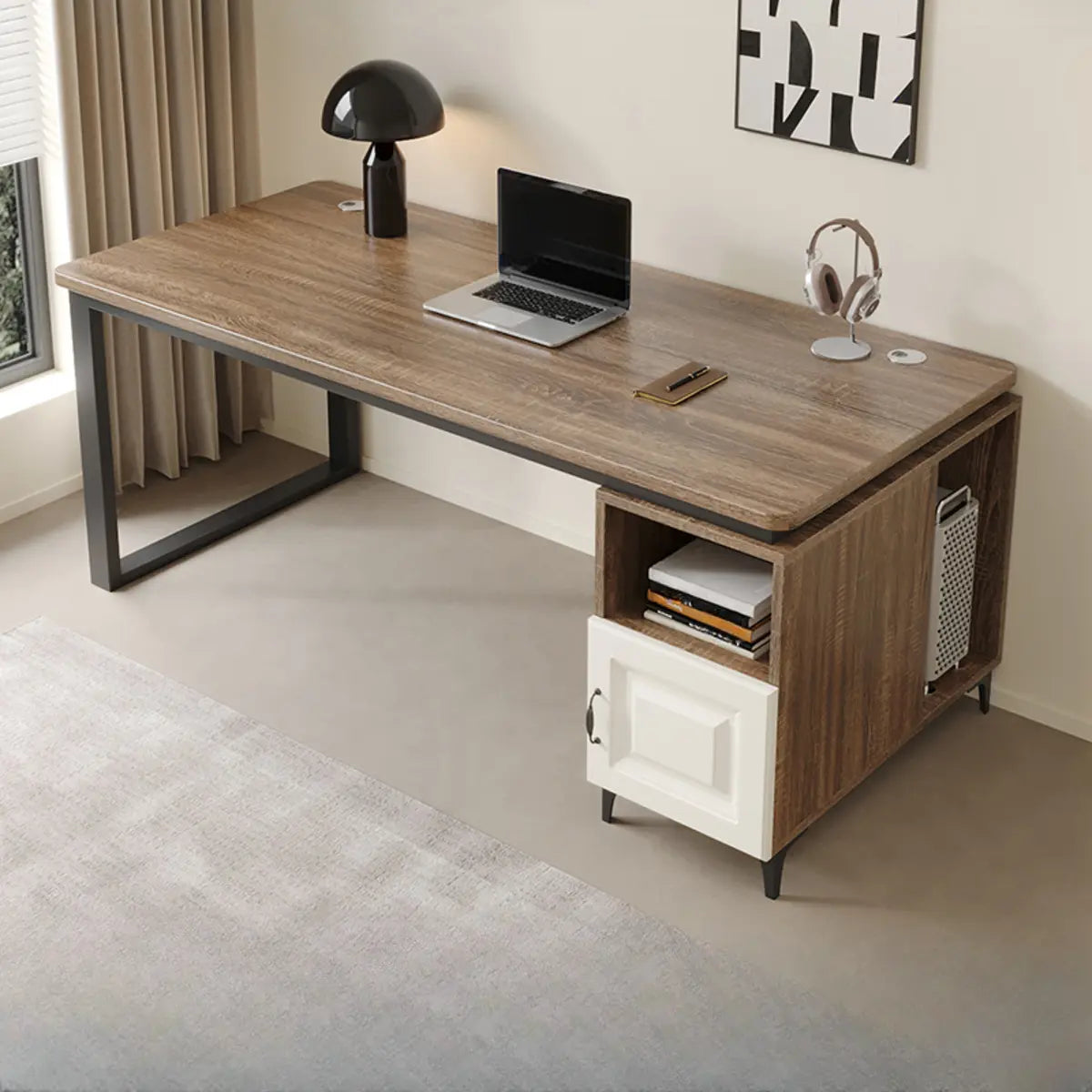 Brown Wood Tableside Storage L-Shaped Computer Desk Image - 13