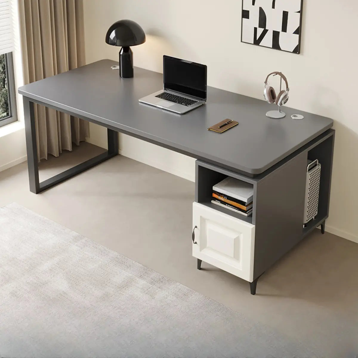Brown Wood Tableside Storage L-Shaped Computer Desk Image - 15