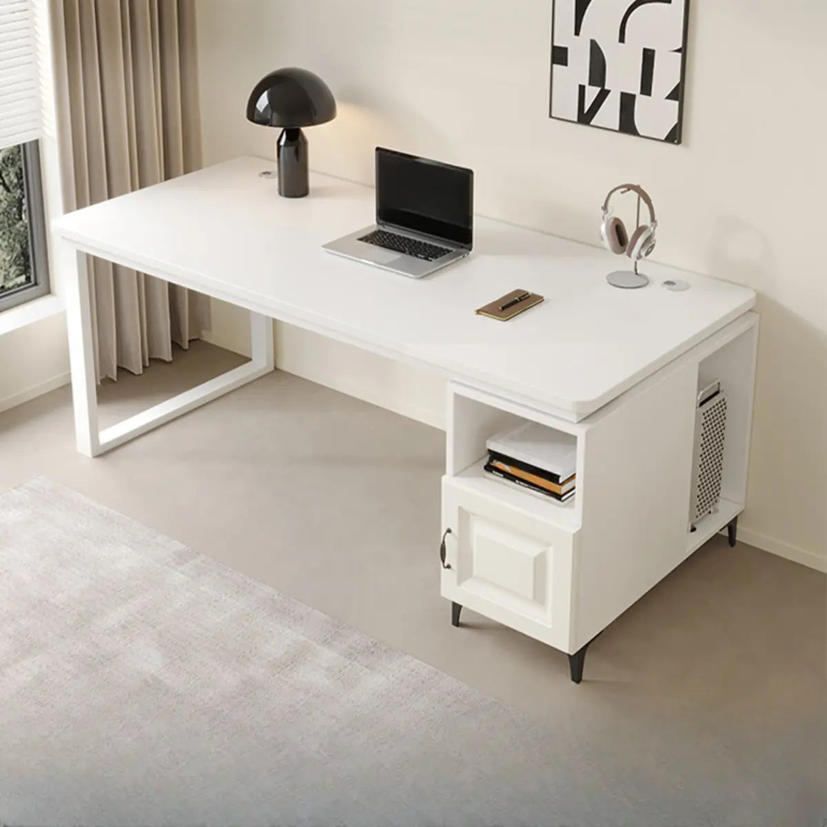 Brown Wood Tableside Storage L-Shaped Computer Desk Image - 3