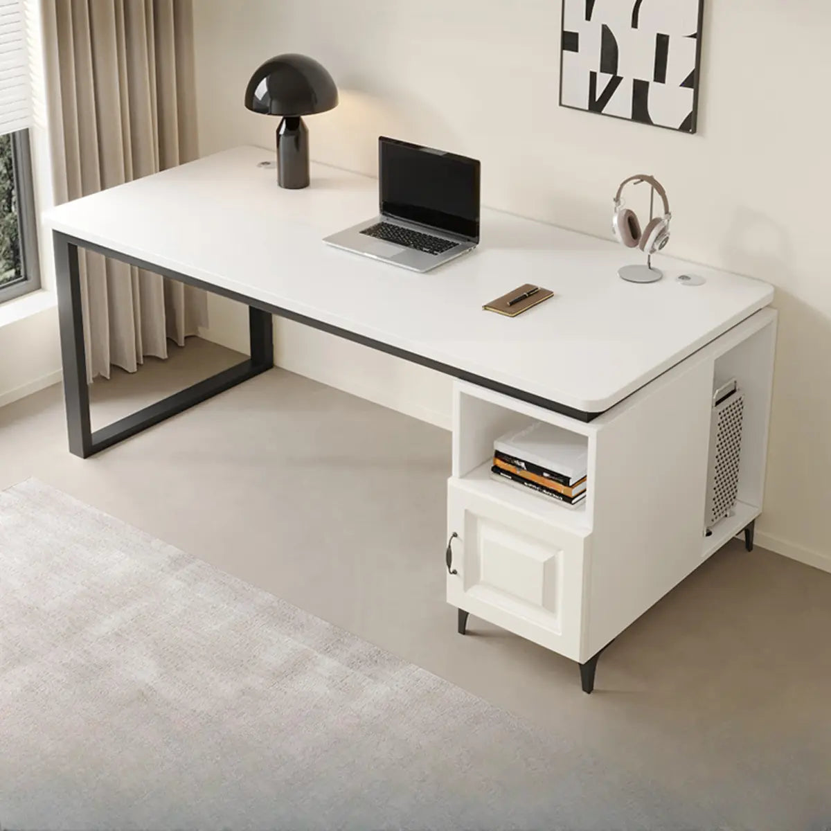 Brown Wood Tableside Storage L-Shaped Computer Desk Image - 5