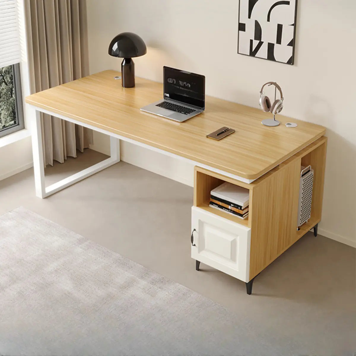 Brown Wood Tableside Storage L-Shaped Computer Desk Image - 7