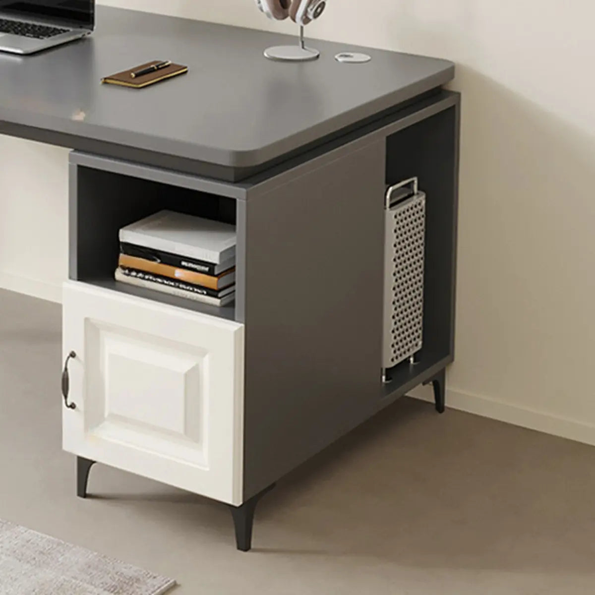 Brown Wood Tableside Storage L-Shaped Computer Desk Image - 8