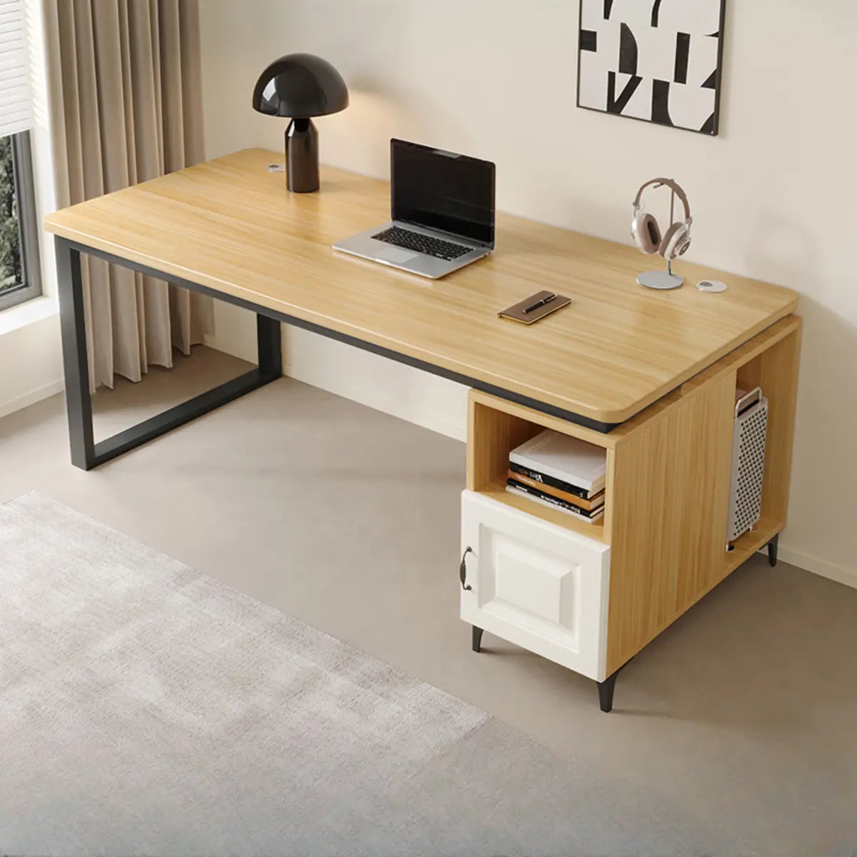 Brown Wood Tableside Storage L-Shaped Computer Desk Image - 9