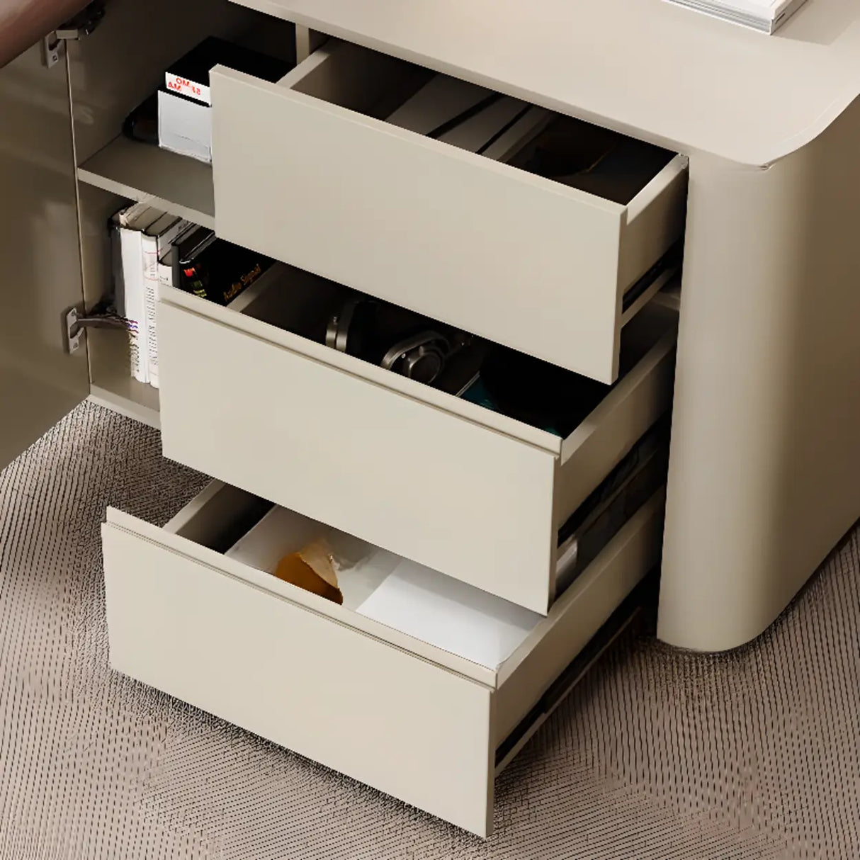 Brown Wood Top White Base L-Shaped Oval Executive Desk Image - 10