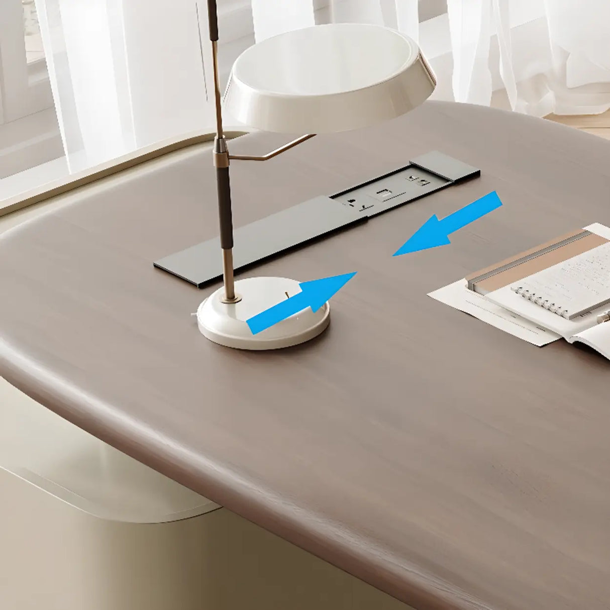 Brown Wood Top White Base L-Shaped Oval Executive Desk Image - 9