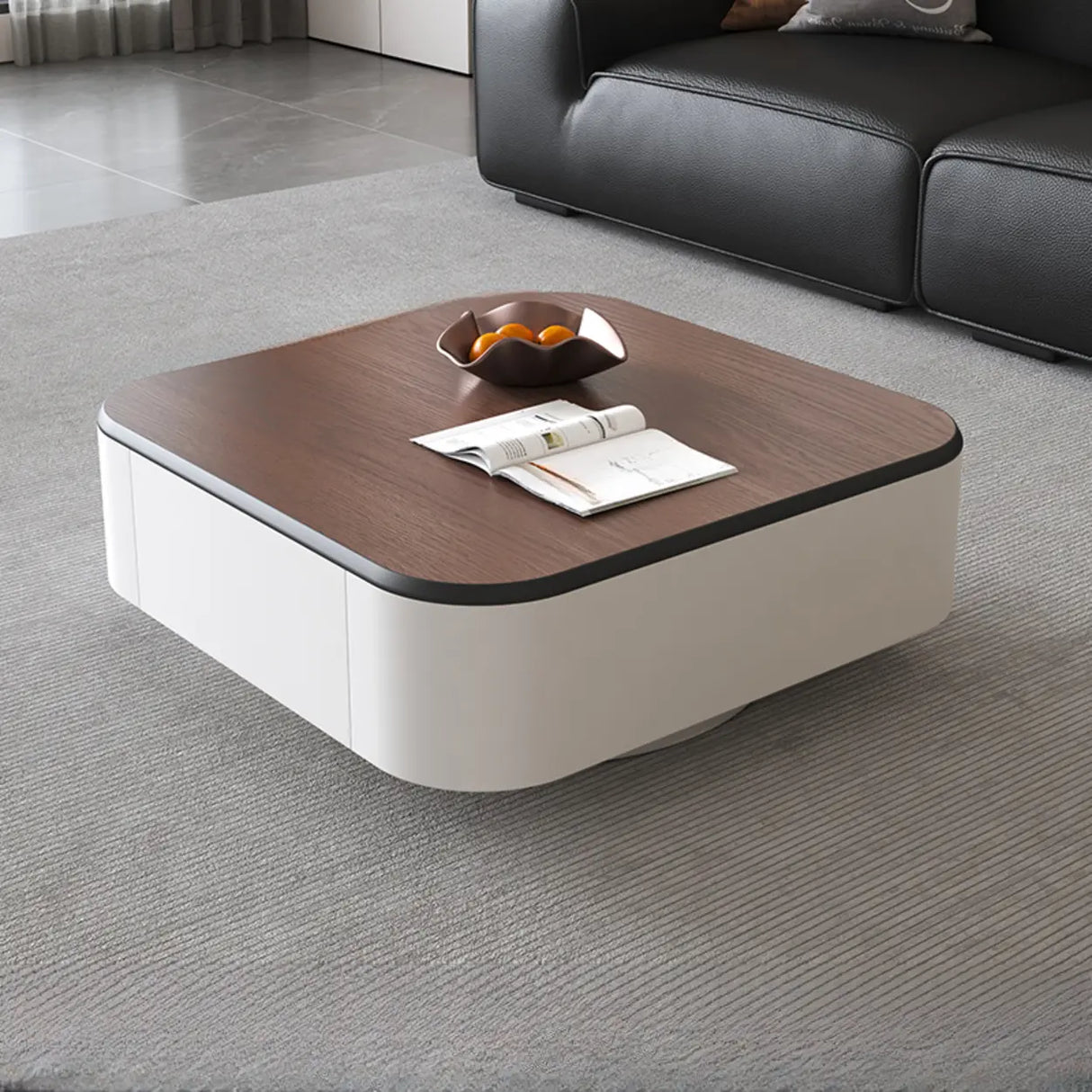 Brown Wood Top White Iron Base Square Nesting Tables Image - 3