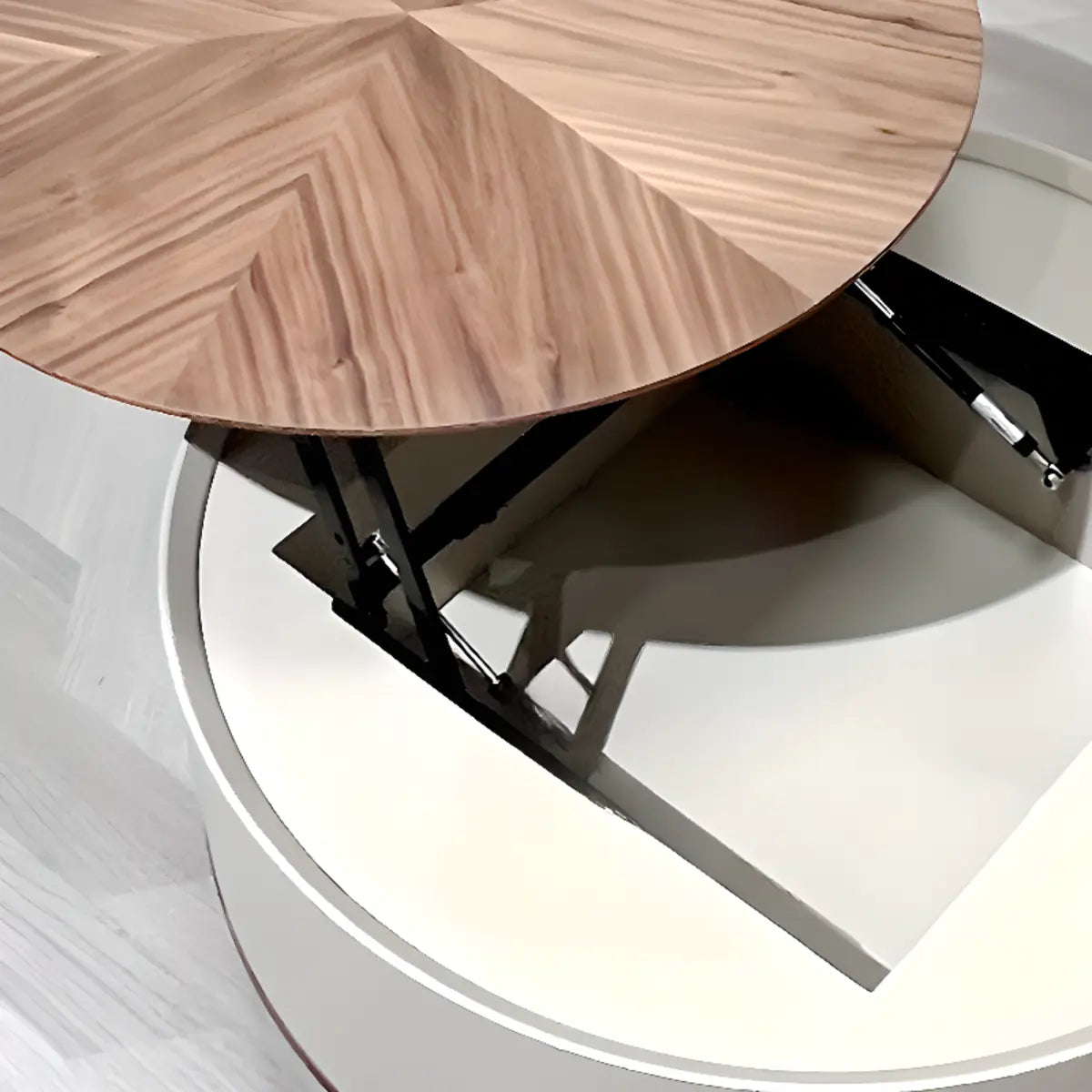 Brown Wood Tray Top Lift Top Coffee Table with Cabinet Image - 10