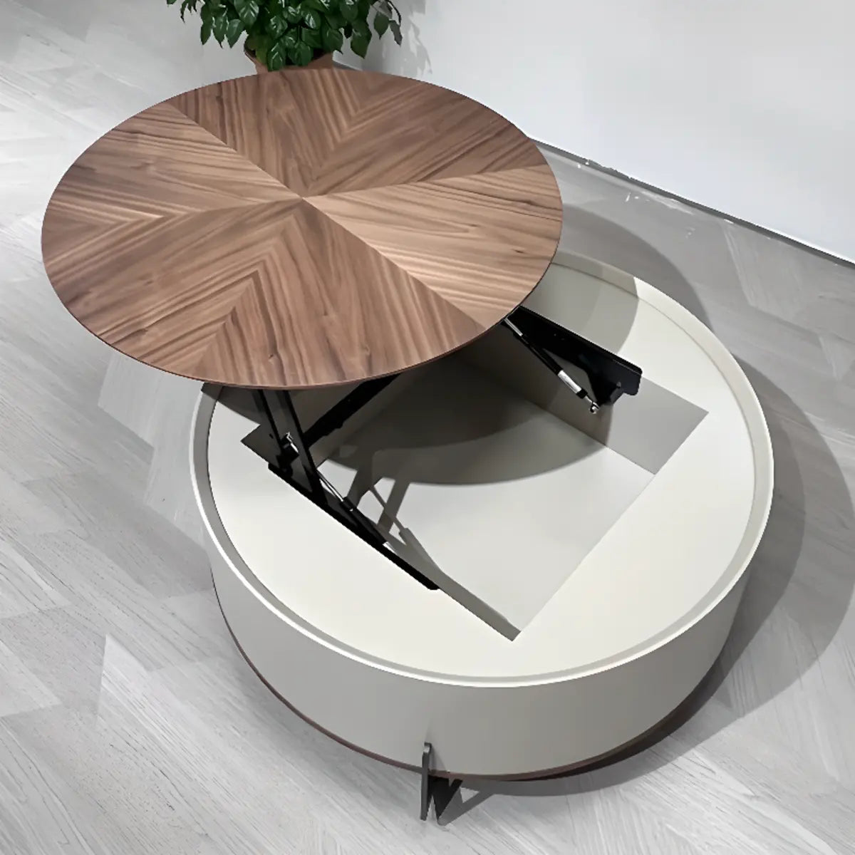 Brown Wood Tray Top Lift Top Coffee Table with Cabinet Image - 3