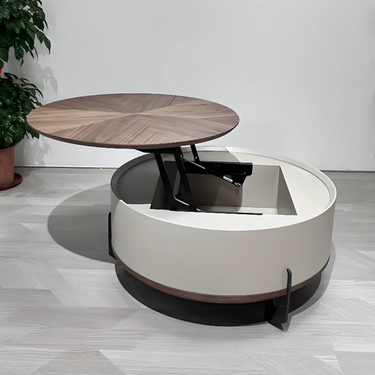 Brown Wood Tray Top Lift Top Coffee Table with Cabinet Image - 4