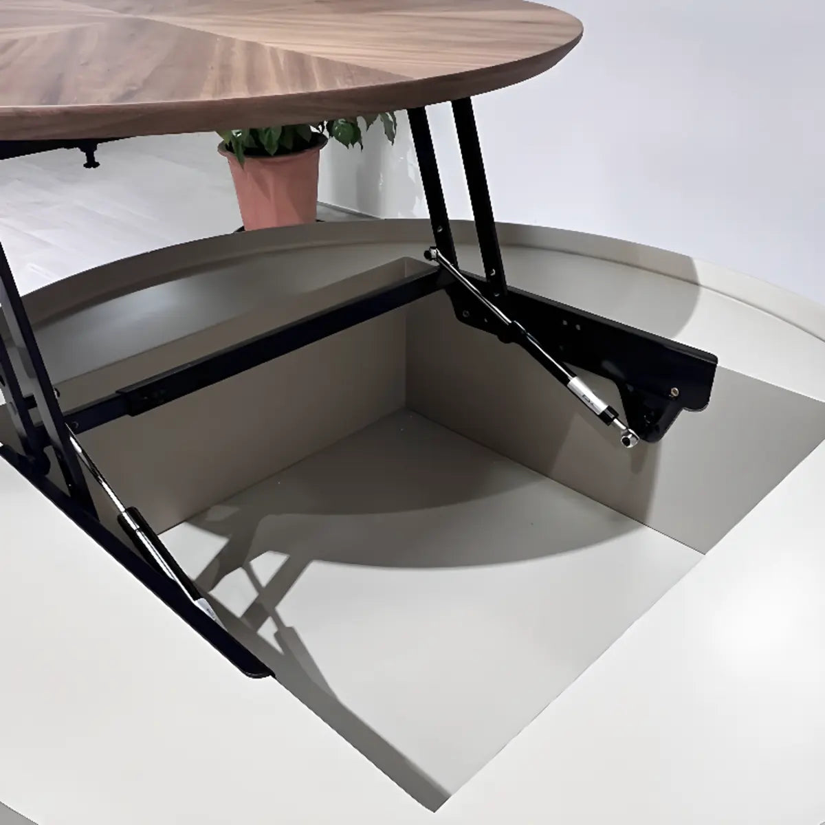 Brown Wood Tray Top Lift Top Coffee Table with Cabinet Image - 6