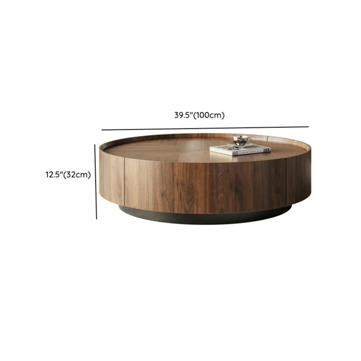 Brown Wood Tray Top Round Coffee Table with Drawers Image - 14