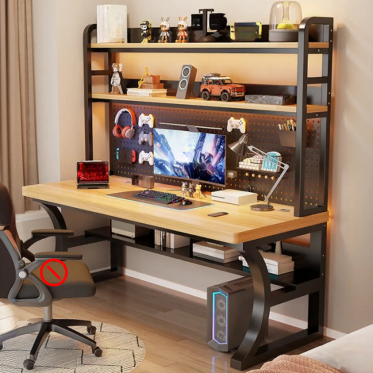 Brown Wooden Computer Desk with Storage Image - 11