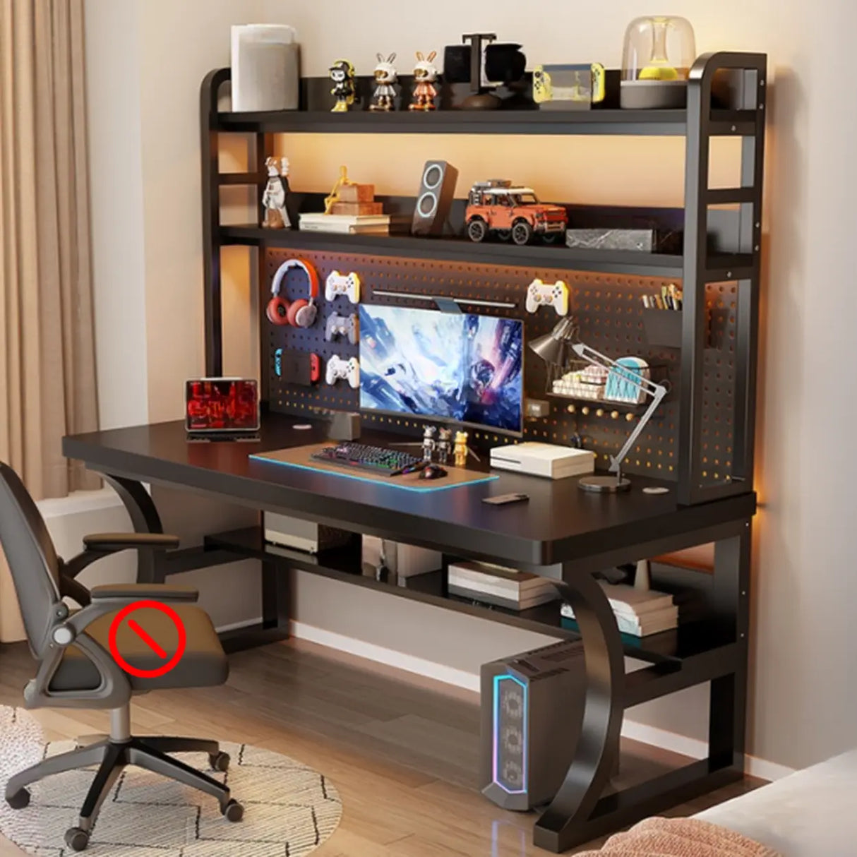 Brown Wooden Computer Desk with Storage Image - 14