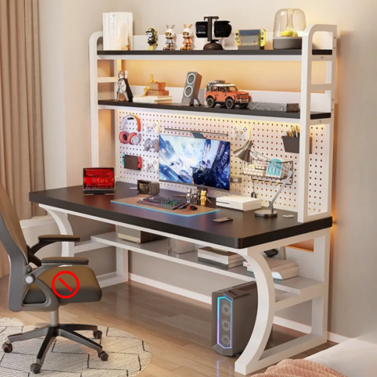 Brown Wooden Computer Desk with Storage Image - 15