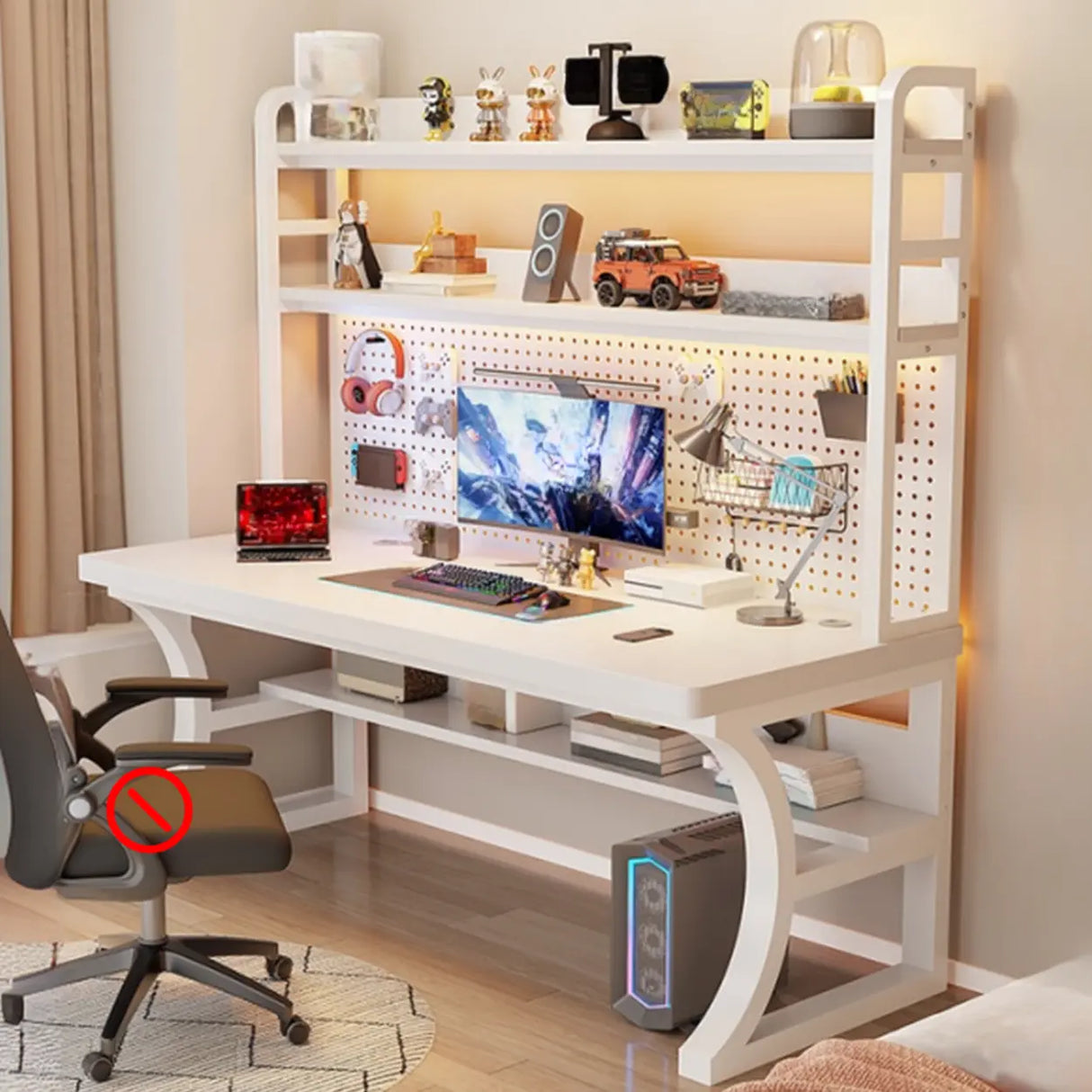 Brown Wooden Computer Desk with Storage Image - 17