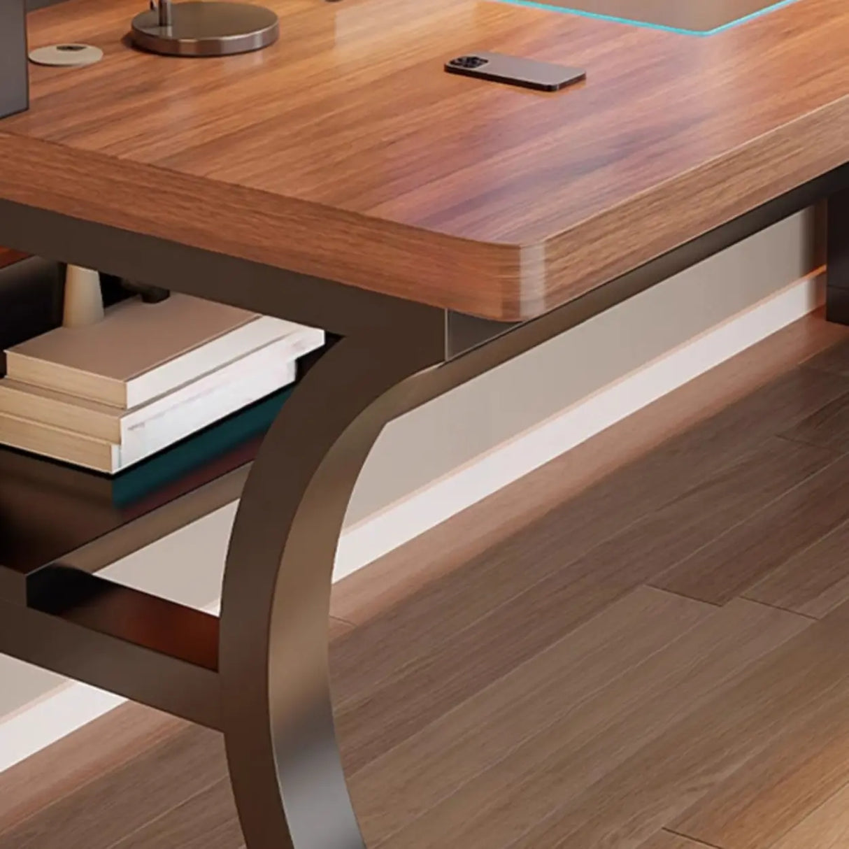 Brown Wooden Computer Desk with Storage Image - 18