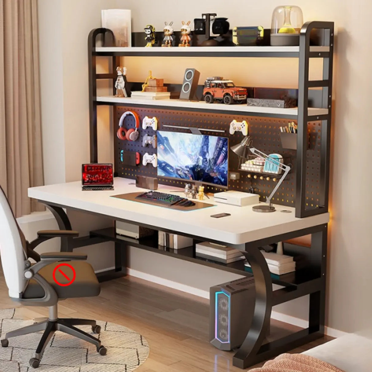 Brown Wooden Computer Desk with Storage Image - 19