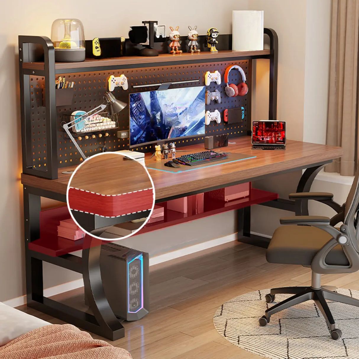 Brown Wooden Computer Desk with Storage Image - 1