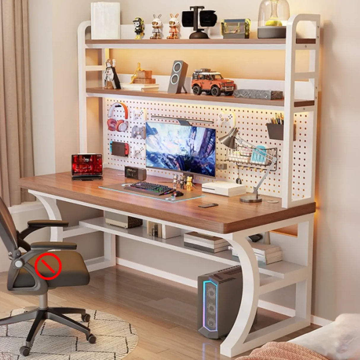 Brown Wooden Computer Desk with Storage Image - 2