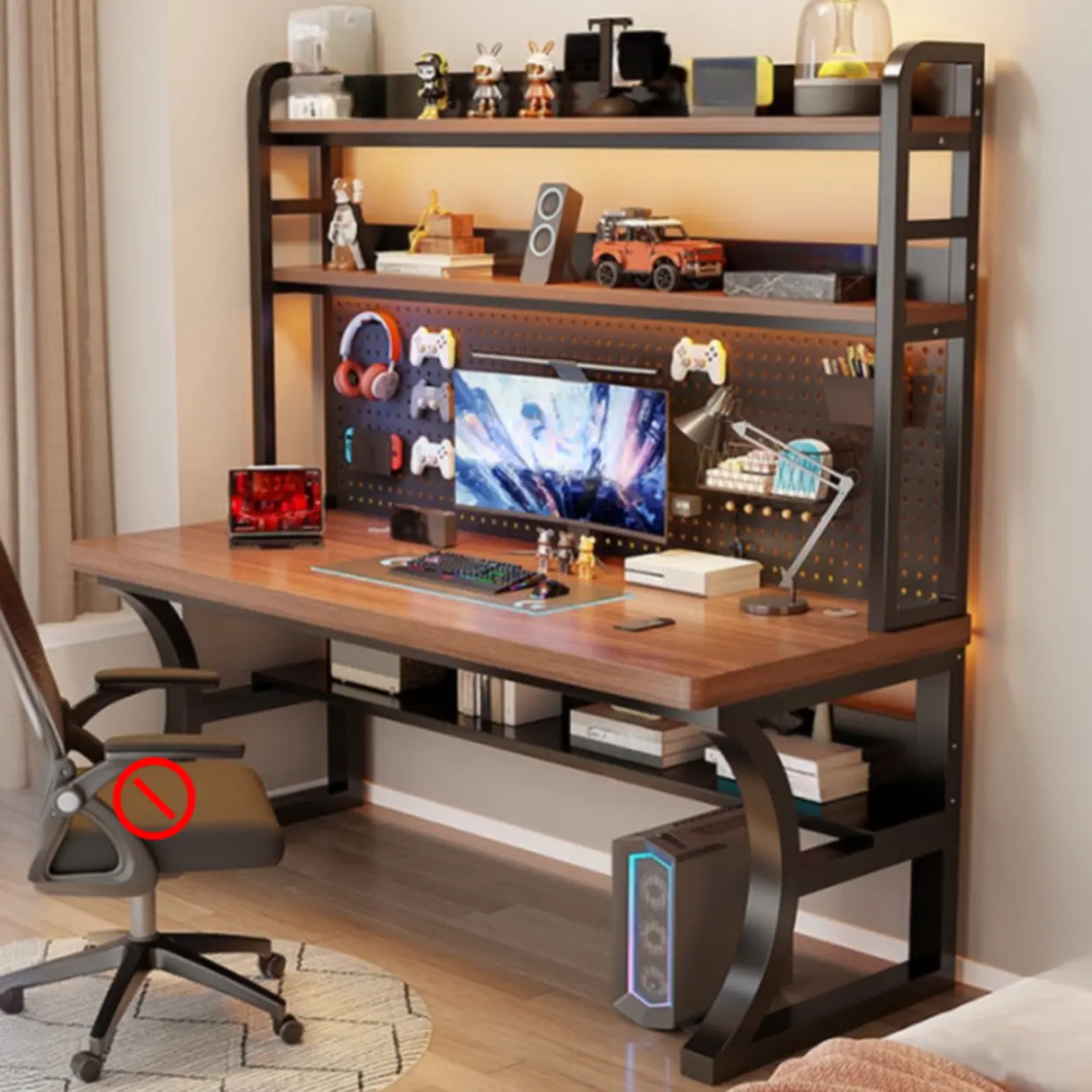 Brown Wooden Computer Desk with Storage Image - 3