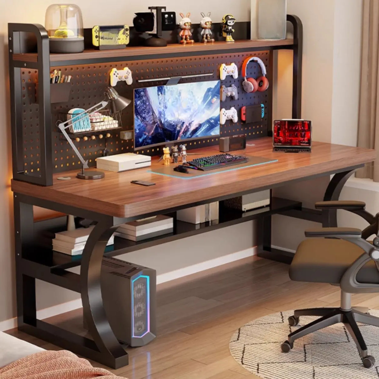 Brown Wooden Computer Desk with Storage Image - 4