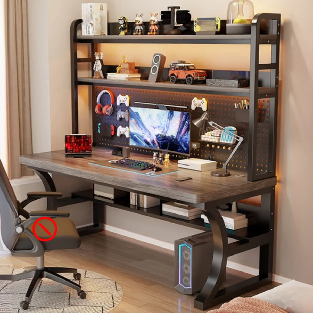Brown Wooden Computer Desk with Storage Image - 5
