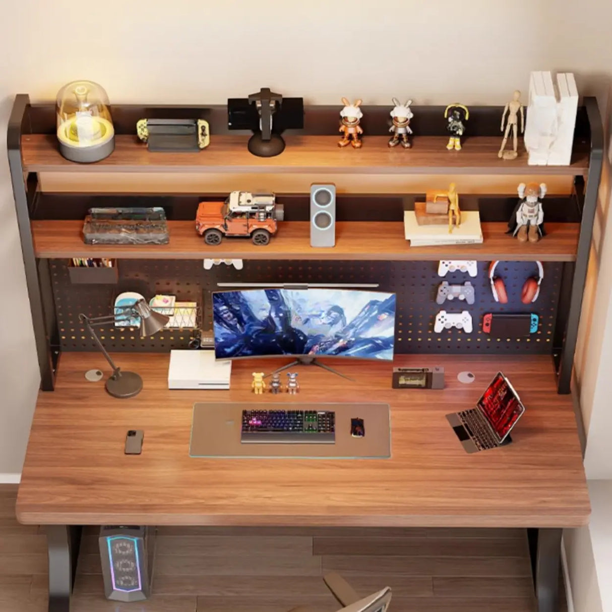Brown Wooden Computer Desk with Storage Image - 6